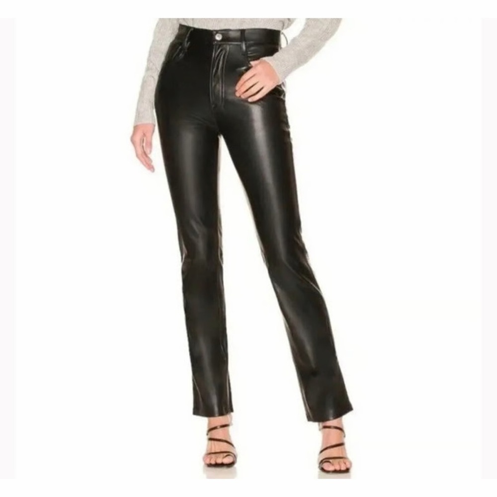 NWOT 7 For All Mankind Jet Black Vegan Leather Easy Straight Leg Jeans